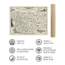 Load image into Gallery viewer, Digitally Restored and Enhanced 1937 Map of Montana - Vintage Montana Poster - Old Billings Montana Map Poster - Historic Helena Montana Wall Art - A One Page History Map of Montana