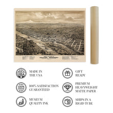 Load image into Gallery viewer, Digitally Restored and Enhanced 1876 Salem Oregon Map Poster - Vintage Map of Salem Oregon Wall Art - Salem Oregon from the West Looking East - Vintage Salem Oregon Map Art - Old Salem Oregon