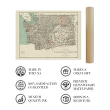 Load image into Gallery viewer, Digitally Restored and Enhanced 1887 Washington Territory Map - Vintage Washington State Map Poster - History Map of Washington Territory Wall Art