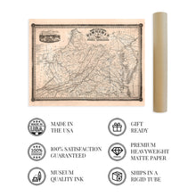 Load image into Gallery viewer, Digitally Restored and Enhanced 1862 Map of Virginia -Vintage Wall Art - Map of State of Virginia During the Civil War - State Map of Virginia - Virginia Wall Map - Virginia Decor