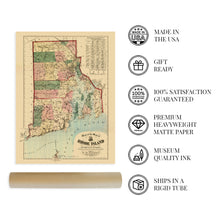 Load image into Gallery viewer, Digitally Restored and Enhanced 1880 Rhode Island State Map - Vintage Map of Rhode Island Wall Art Decor - Map of Rhode Island and Providence Plantations Poster with 1875 1880 Population Census