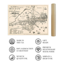 Load image into Gallery viewer, Digitally Restored and Enhanced 1722 Map of Boston Massachusetts - Vintage Map Wall Art of the Town of Boston in New England - Boston Map Poster - Boston Map Wall Art - Vintage Boston Poster