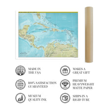 Load image into Gallery viewer, Digitally Restored and Enhanced 2021 Central America Map - Central America and Caribbean Map - Wall Map of Central America and the Caribbean Poster Print