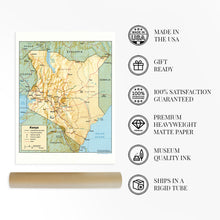 Load image into Gallery viewer, Digitally Restored and Enhanced 1988 Kenya Map Poster - Kenya Wall Map - Map of Kenya Africa