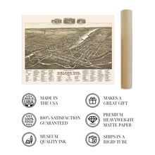 Load image into Gallery viewer, Digitally Restored and Enhanced 1890 Beloit Wisconsin Map - Perspective Map of Beloit Wisconsin Wall Art - Old Beloit Rock County Map of Wisconsin Poster