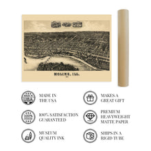 Load image into Gallery viewer, Digitally Restored and Enhanced 1889 Moline Illinois Map Print - Moline Wall Art - History Map of Moline Illinois Poster - Old Moline City Map of Illinois