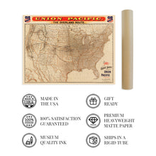 Load image into Gallery viewer, Digitally Restored and Enhanced 1892 United States Map - Vintage Map of United States Wall Art - Old Wall Map of the United States of America Showing Union Pacific Overland Route and Connections