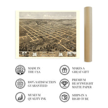 Load image into Gallery viewer, Digitally Restored and Enhanced 1869 Columbia Missouri Map Poster - History Map of Columbia Wall Art - Old Bird's Eye View of Columbia Boone County MO Map