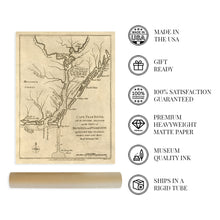 Load image into Gallery viewer, Digitally Restored and Enhanced 1781 Cape Fear River Region Map - Vintage Map of Wilmington and Brunswick County North Carolina - New Hanover NC Vintage Map Wall Art - American Revolution Map