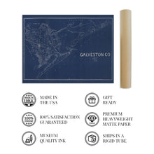 Load image into Gallery viewer, Digitally Restored and Enhanced 1891 Galveston County Texas Map Poster - Vintage Map of Galveston - Galveston County Wall Art Blueprint Showing Land Ownership Real Property - Galveston Texas Map