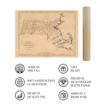 Load image into Gallery viewer, Digitally Restored and Enhanced 1796 Map of Massachusetts - Vintage Map of Massachusetts Wall Art - Massachusetts Wall Map - Mass State Map - Map of Massachusetts Poster - Massachusetts Print