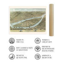 Load image into Gallery viewer, Digitally Restored and Enhanced 1870 Wheeling West Virginia Map - Map of Wheeling Wall Art - Old City of Wheeling WV Poster - History Map of West Virginia