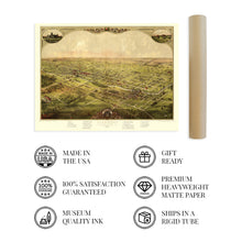 Cargar imagen en el visor de la galería, Digitally Restored and Enhanced 1886 Lansing Michigan Map Poster - Lansing Michigan Vintage Map - Bird's Eye View of The City of Lansing Michigan Wall Art - Old Lansing Michigan Map