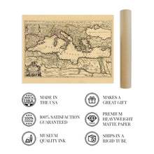 Cargar imagen en el visor de la galería, Digitally Restored and Enhanced 1680 Mediterranean Sea Map Print - Vintage Map of the Mediterranean Wall Art - Historic Mediterranean Poster - Old Mediterranean Map Divided Into Principal Parts or Seas