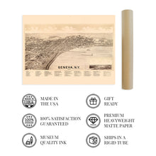 Cargar imagen en el visor de la galería, Digitally Restored and Enhanced 1893 Geneva New York Poster Map - Vintage Map of Geneva Wall Art - Old Geneva New York Map - Aerial View of Geneva NY Showing Index to Points of Interest