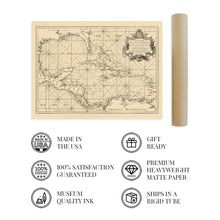 Load image into Gallery viewer, Digitally Restored and Enhanced 1755 Caribbean Map Poster - Vintage Map of the Caribbean Wall Art - Historic Caribbean Poster - Old Caribbean Wall Map - Gulf of Mexico and Islands of America Maritime Map