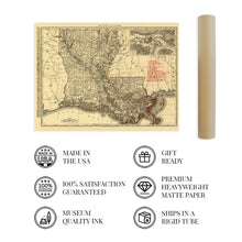 Load image into Gallery viewer, Digitally Restored and Enhanced 1896 Map of Louisiana - Vintage Map of Louisiana Wall Art - Old Louisiana Wall Map Indexed Showing Cities Towns and Railroads - Louisiana Wall Decor