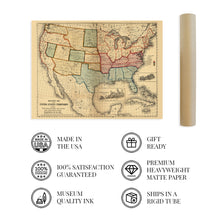 Load image into Gallery viewer, Digitally Restored and Enhanced 1861 American Civil War Map - Vintage Map of the United States Showing the Location of Military Posts, Arsenals, Navy Yards and Ports of Entry