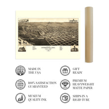 Load image into Gallery viewer, Digitally Restored and Enhanced 1883 Bismarck North Dakota Map - Vintage Bismarck Wall Art - Old Bismarck North Dakota Map - Bird's Eye View of Bismarck ND & County Seat of Burleigh Poster