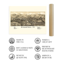 Cargar imagen en el visor de la galería, Digitally Restored and Enhanced 1886 Springfield Vermont Map - Vintage Springfield Wall Art - Old Map of Springfield Vermont Wall Art - Vermont State Map History - Bird's Eye View of Springfield City Map
