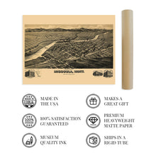 Cargar imagen en el visor de la galería, Digitally Restored and Enhanced 1891 Missoula Montana Map Poster - History Map of Missoula Wall Art - Old Bird's Eye View Map of Missoula City Map