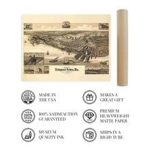 Load image into Gallery viewer, Digitally Restored and Enhanced 1891 Newport News Virginia Map - Old Newport News Wall Art - Newport News VA Map History - Vintage Virginia Map Poster