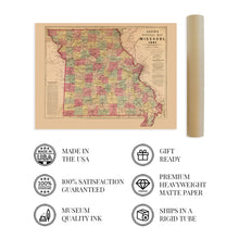 Load image into Gallery viewer, Digitally Restored and Enhanced 1861 State of Missouri Map - Vintage Map of Missouri Wall Art - Map of Missouri Poster - Civil War Map - Missouri Wall Decor - Missouri Vintage Map