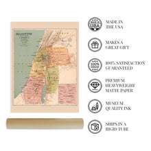 Load image into Gallery viewer, Digitally Restored and Enhanced 1916 Palestine Map in the Time of Christ - Biblical Map of Palestine Poster - Old Bible Timeline Map of Palestine Wall Art