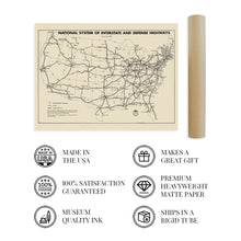 Load image into Gallery viewer, Digitally Restored and Enhanced 1958 Map of the United States National System of Interstate & Defense Highways - Vintage USA Map Poster - Old Map of USA