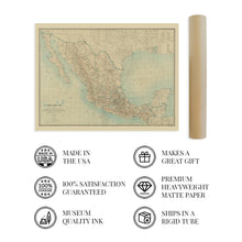 Load image into Gallery viewer, 1900 Mexico Map Poster - Vintage Mapa de Mexico Wall Art - History Map of Mexico Poster - Old Mexico Wall Map