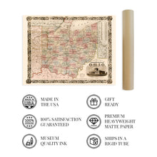 Load image into Gallery viewer, Digitally Restored and Enhanced 1851 State of Ohio Map - Ohio State Vintage Map - Township Map of the State of Ohio Wall Art - Ohio State Print - Ohio Wall Map Poster - Ohio Map Art - Ohio Decor