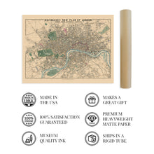 Load image into Gallery viewer, Digitally Restored and Enhanced 1853 London England Map - City of London Map Poster - Old Street Map of London England - History Map of London Wall Art