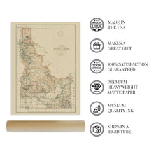 Load image into Gallery viewer, Digitally Restored and Enhanced 1891 Idaho Map Print - Vintage Idaho Wall Art - Old Map of Idaho Poster - State of Idaho History Map from Official Records
