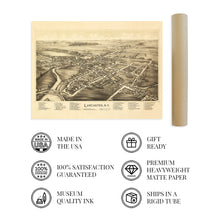 Load image into Gallery viewer, Digitally Restored and Enhanced 1892 Lancaster New York Map Poster - Vintage Lancaster Wall Art - Old Lancaster New York Map - Bird's Eye View of Lancaster NY Showing Points of Interest