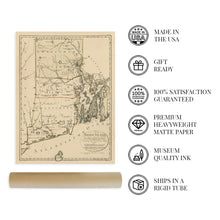 Load image into Gallery viewer, Digitally Restored and Enhanced 1797 Rhode Island Map - Vintage Map of Rhode Island Wall Art Decor - Rhode Island Poster Shows Counties and Subdivisions - Place names in German and/or English