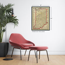 Load image into Gallery viewer, Digitally Restored and Enhanced 1888 Indiana State Map - Vintage Map of Indiana Wall Art - Vintage Indiana Map Poster with County, City, Town and Railroad Map - Indiana Wall Map