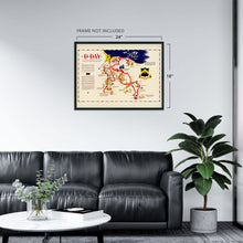 Load image into Gallery viewer, Digitally Restored and Enhanced 1944 D Day Normandy Map Poster - Vintage Map Wall Art - WW2 Map of the D Day Invasion First 48 Days of Action with 743rd Tank Battalion in France - D Day Poster