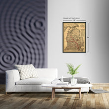 Load image into Gallery viewer, Digitally Restored and Enhanced 1886 State of Michigan Map - Vintage Map of Michigan Wall Art showing the Toledo, Ann Arbor & North Michigan Railway - Vintage Michigan Map Poster