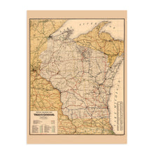 Load image into Gallery viewer, Digitally Restored and Enhanced 1900 Wisconsin Map Poster - Vintage Wisconsin Map Wall Art - Old Wisconsin State Map - Historic Wisconsin Wall Map Poster - Railroad Map of Wisconsin