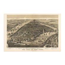 Load image into Gallery viewer, Digitally Restored and Enhanced 1886 Map of New York City Poster - NYC Vintage Map Wall Art - Panoramic Birds Eye View of New York City Map Art - New York City Map Print - NYC Vintage Poster