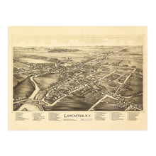 Load image into Gallery viewer, Digitally Restored and Enhanced 1892 Lancaster New York Map Poster - Vintage Lancaster Wall Art - Old Lancaster New York Map - Bird's Eye View of Lancaster NY Showing Points of Interest