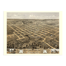 Load image into Gallery viewer, Digitally Restored and Enhanced 1869 Columbia Missouri Map Poster - History Map of Columbia Wall Art - Old Bird's Eye View of Columbia Boone County MO Map