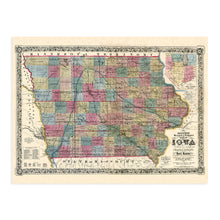 Load image into Gallery viewer, Digitally Restored and Enhanced 1856 Iowa State Map Poster - Vintage Map of Iowa Wall Art Print - Exhibiting Iron Lead Copper Coal Rail Roads and Other Geological Resources - Iowa Wall Decor