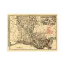 Load image into Gallery viewer, Digitally Restored and Enhanced 1896 Map of Louisiana - Vintage Map of Louisiana Wall Art - Old Louisiana Wall Map Indexed Showing Cities Towns and Railroads - Louisiana Wall Decor