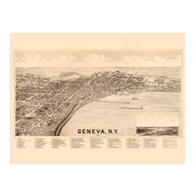 Cargar imagen en el visor de la galería, Digitally Restored and Enhanced 1893 Geneva New York Poster Map - Vintage Map of Geneva Wall Art - Old Geneva New York Map - Aerial View of Geneva NY Showing Index to Points of Interest