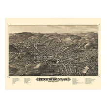 Load image into Gallery viewer, Digitally Restored and Enhanced 1882 Map of Fitchburg Massachusetts Poster - Fitchburg Massachusetts Wall Map History - Old City of Fitchburg MA Map Print