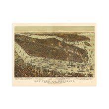 Load image into Gallery viewer, Digitally Restored and Enhanced - 1892 Map of New York and Brooklyn with Jersey City and Hoboken Waterfront - NYC Vintage Map Wall Art Panoramic Birds Eye View Map of New York Poster - NYC Decor