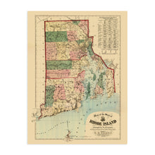 Load image into Gallery viewer, Digitally Restored and Enhanced 1880 Rhode Island State Map - Vintage Map of Rhode Island Wall Art Decor - Map of Rhode Island and Providence Plantations Poster with 1875 1880 Population Census