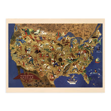 Load image into Gallery viewer, Digitally Restored and Enhanced 1946 Map of America and its Folklore - William Gropper's America Pictoral Map - Vintage United States Map Wall Art - Vintage USA Map Poster - USA Map Wall Art