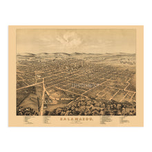 Load image into Gallery viewer, 1874 Kalamazoo Michigan Map - Old Map of Michigan - History Map of Kalamazoo Michigan - Bird's Eye View of Kalamazoo Michigan Wall Art Poster